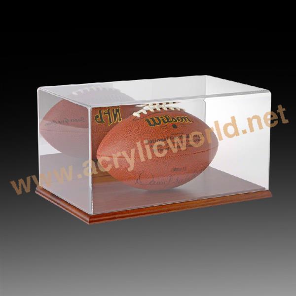 clear acrylic ball display box with wooden base
